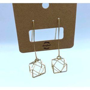 Women's Earrings Drop Geometric Hollow Out Gold Pendant by Bearfruit New in Box